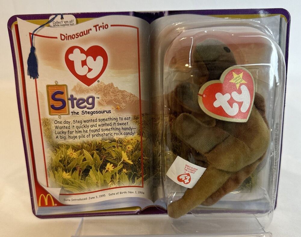 New TY Steg The Stegosaurus 1994 McDonalds Beanie Baby RARE TAG ERRORS Retired